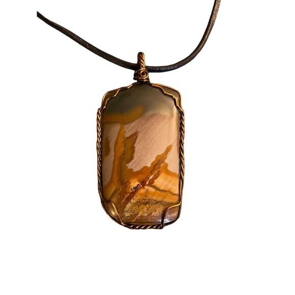 Wirewrapped Jasper Necklace Handmade Adjustable Cord Strap Copper Boho Natural - Picture 2 of 3